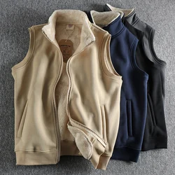963# Winter New American Retro Sleeveless Stand Collar Thickened Lambs Velvet Vest Men's Fashion Simple Warm Casual Waistcoat