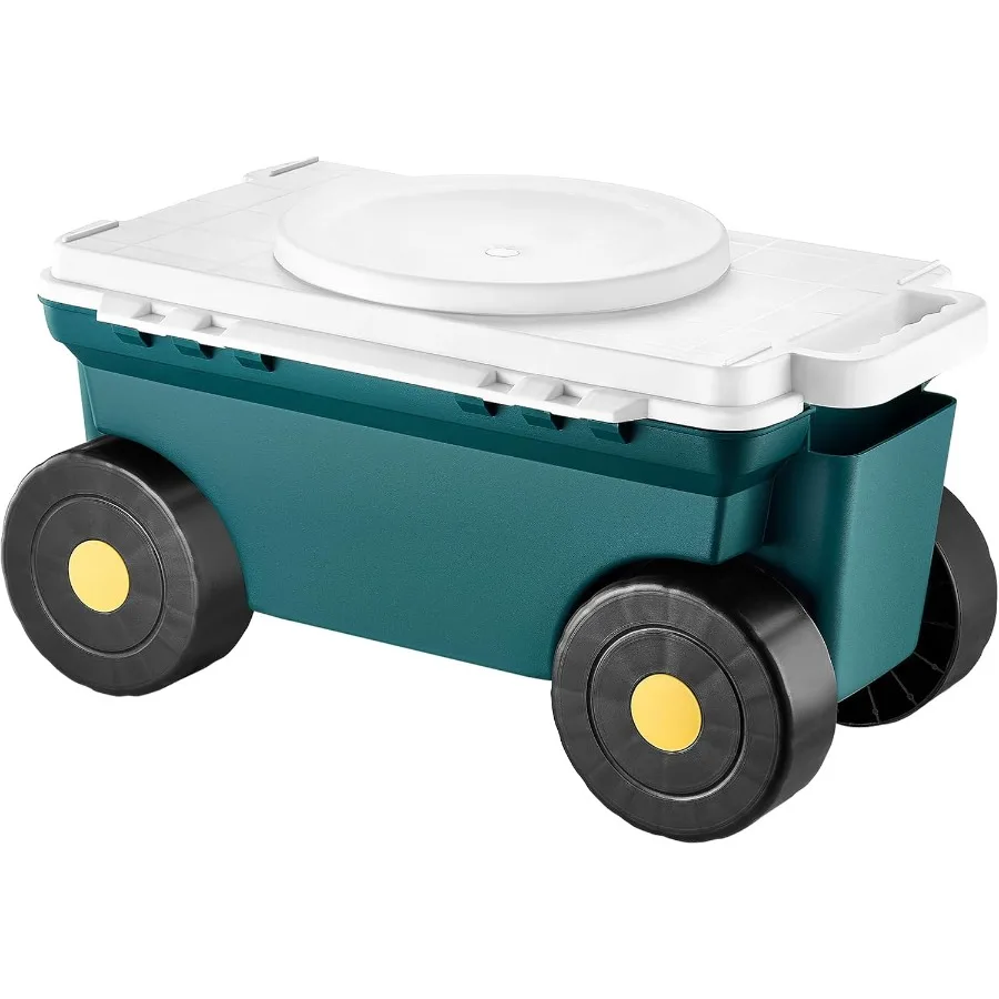 2 in 1 Rolling Garden Cart with Seat and Storage Bin for Outdoor Yard Work Lightweight Garden Wagon with Handle Supports up to