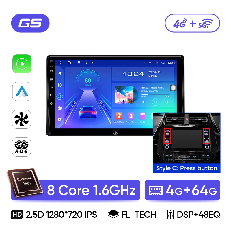 Ainavi Autoradio Voor Toyota Prius 2015 2016 2017 2018 2019 2020 XW50 Draadloze Carplay Android Auto 4G HD IPS Auto Multimedia HDMI