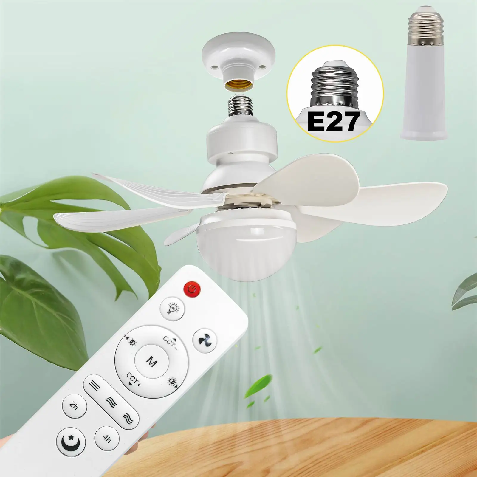 

Dimmable Small Socket Fan Light with Remote Control, 20.5 Inch E26 Base Ceiling Fans with Lights, 3 Adjustable Colors 3000K-6500