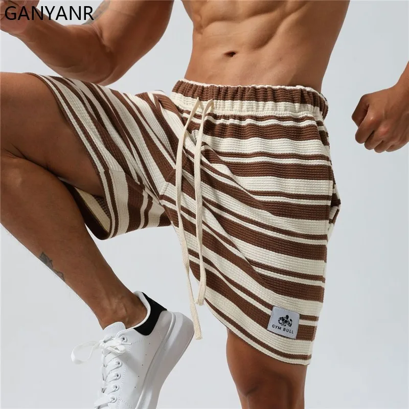 GANYANR-pantalones cortos para correr para hombre, ropa deportiva para entrenamiento de culturismo, Crossfit, gimnasio, ciclismo, verano, fitness, fútbol, baloncesto