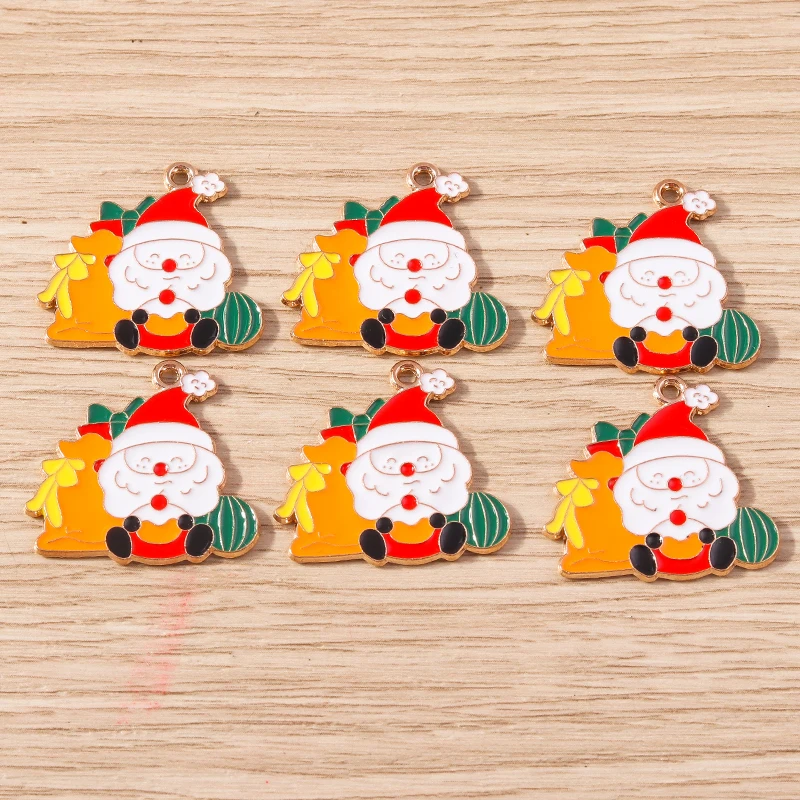 10 Stück gemischte niedliche Emaille-Weihnachtsanhänger mit Motiven von Weihnachtsbäumen, Rentieren und Weihnachtsmann für die Schmuckherstellung, Ohrringe, Halsketten, DIY-Bastelbedarf – Detail 2
