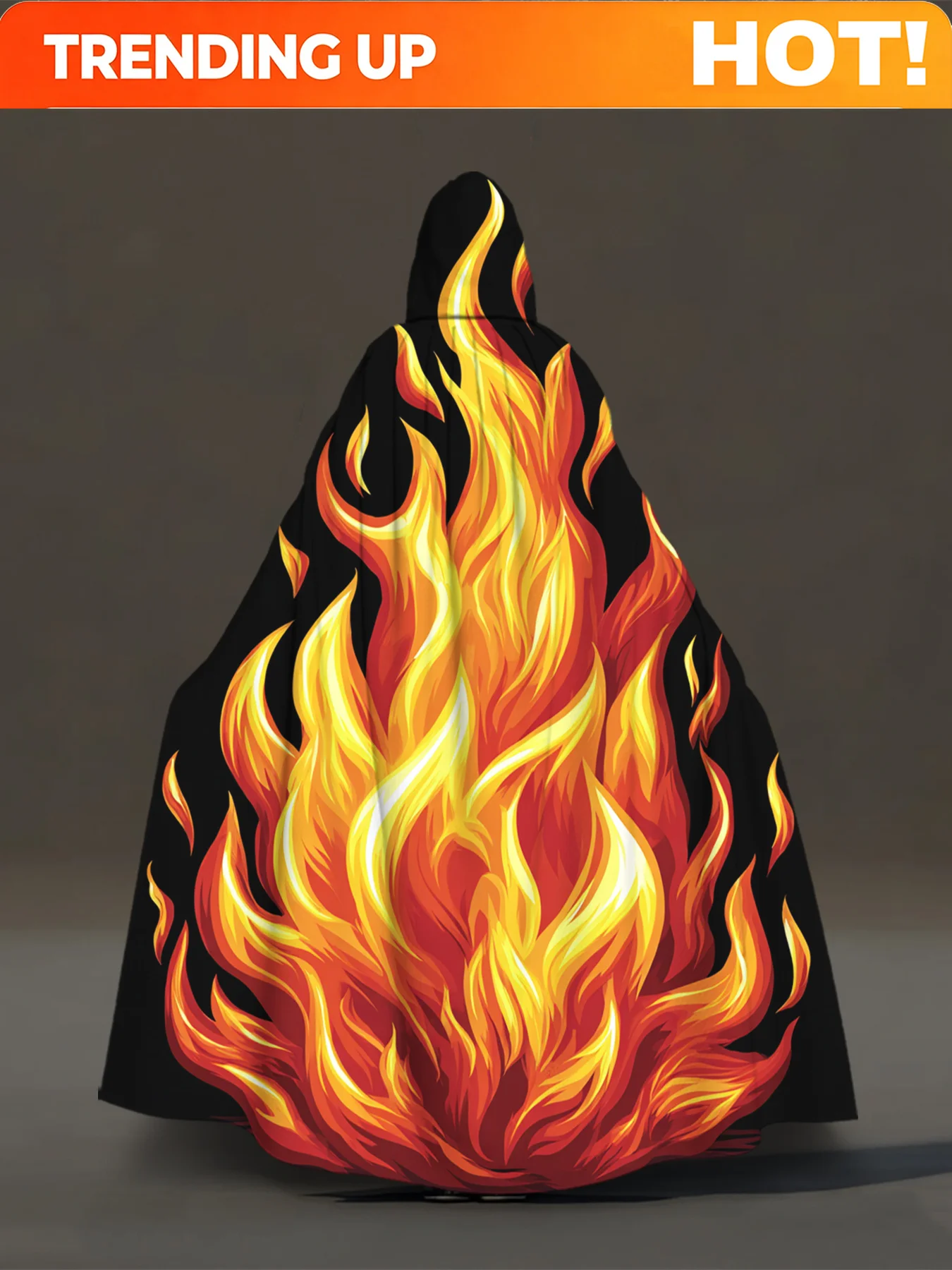 Customization 1pc 2D Flat Robes | Fiery Flames On Black Pattern Hooded Capes, Costume Cloak For Cosplay, Halloween, Carnival Par
