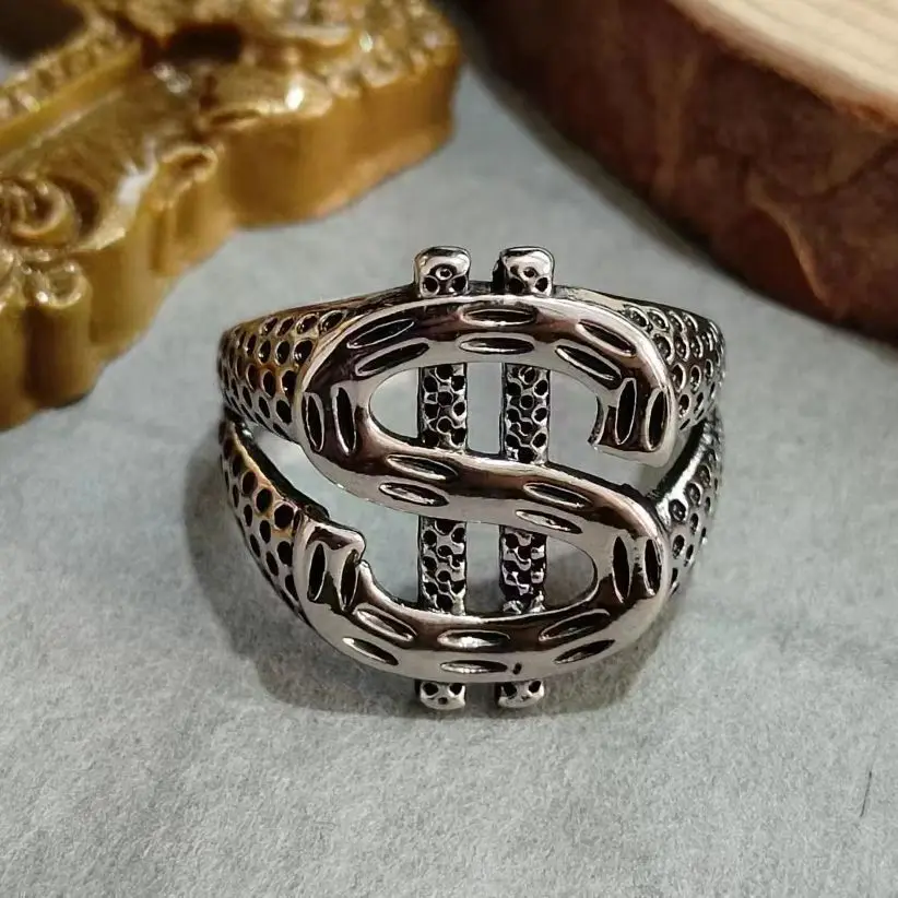 Hiphop Rock Dollar Sign Ring Adjustable Punk Open Design Bold Statement Jewelry for Men Women  Rings Anillos Mujer Party Jewelry