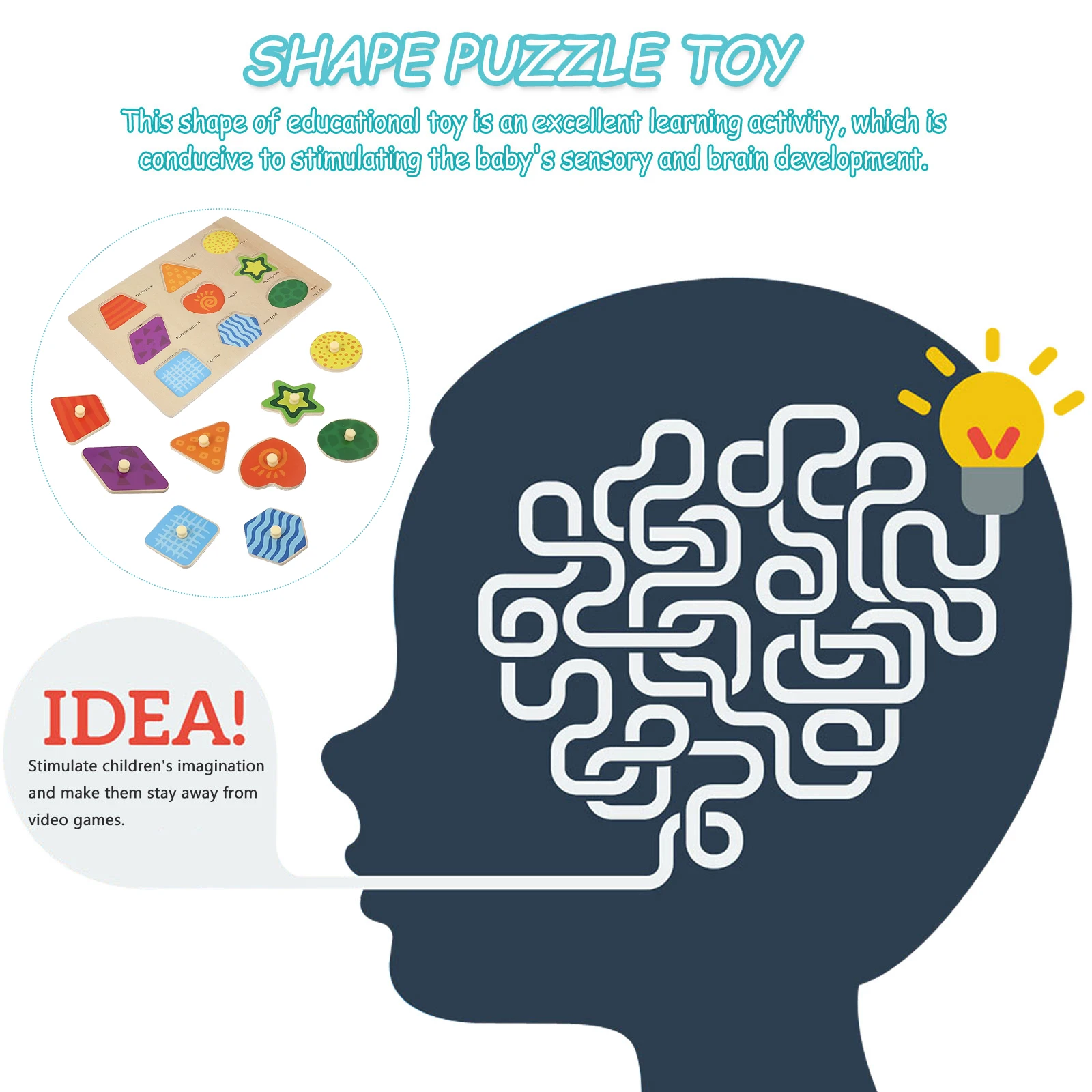 1 set 1 Set Jigsaw Wooden Puzzle Board Puzzle Premium Educational For Kids Wood Matching Board Game Cartoon Shape Color Learning