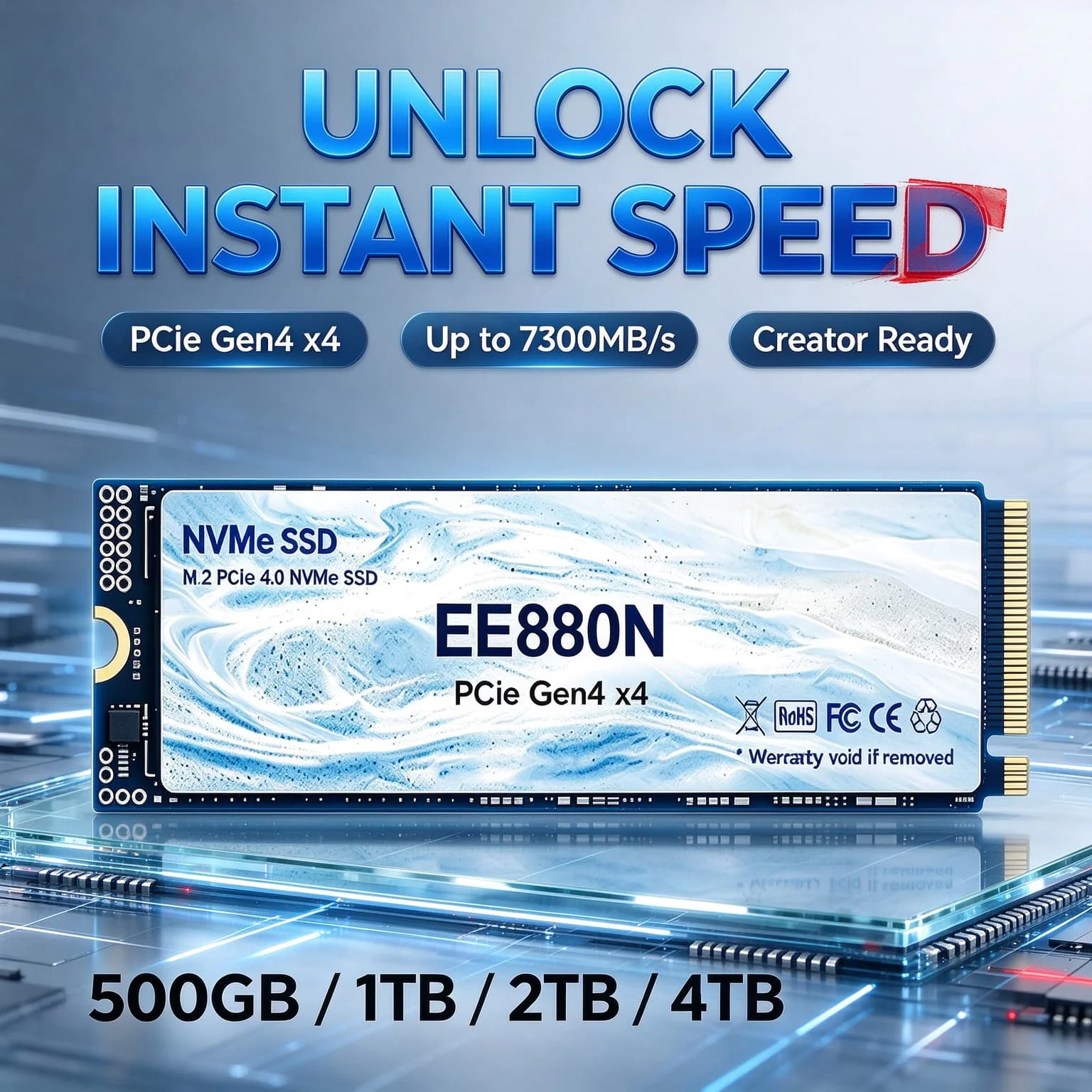 New EE880N High Performance M2 NVMe PCIe Gen4 SSD 500GB 1TB 2TB 4TB Integrated Solid State Drive Game Work PC SSD