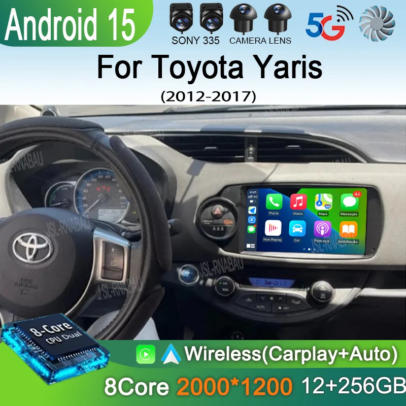 راديو السيارة أندرويد 15 Carplay لتويوتا يارس 2012 2013 2014 2015 2016 2017 الملاحة لتحديد المواقع مشغل وسائط متعددة ستيريو واي فاي BT السيارات