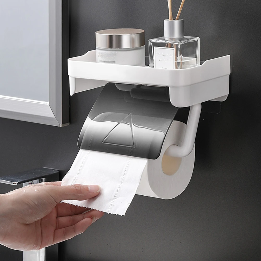 

Waterproof Tissue Holder for Bathroom Wall Mounted Paper Towel Rack Dispenser Grey ABS Multi Use Shelf Stainless Steel Toilet