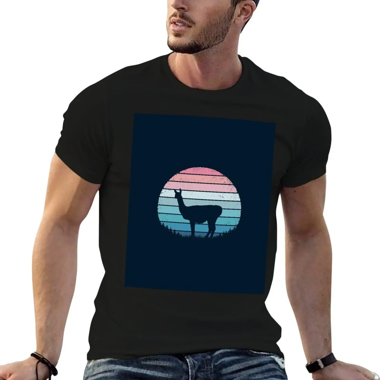 Camiseta Retro Vicuña - Guanaco, camiseta gráfica para hombre, camiseta 100% algodón, camiseta de marca de lujo