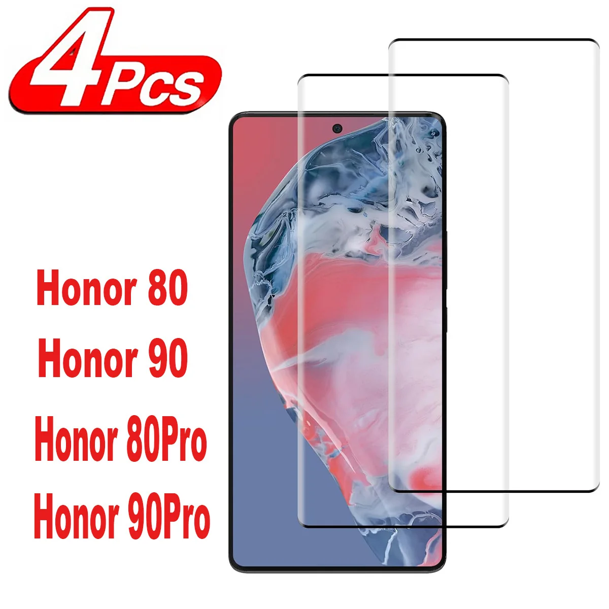 2/4Pcs Tempered For Huawei 80 90 Honor 70 60 50 Curved Screen Protector Glass