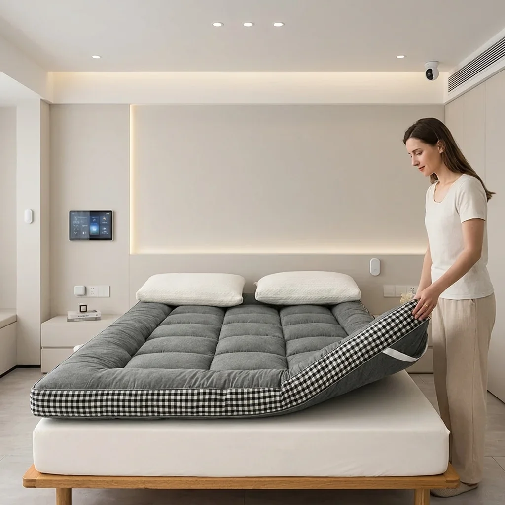 1PC Grid Pattern Thick Bed Mattress Topper High Resilience Soft Bed Pad Anti-slip Quilted Sleeping Mattress Cushion for Twin Full Queen Size