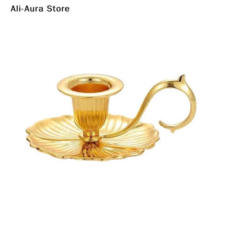 1PC Vintage Metal Chamberstick Candle Holder With Handle Teacup Shape Ridged Pillar Candle Stand For Home Decor Wedding Table