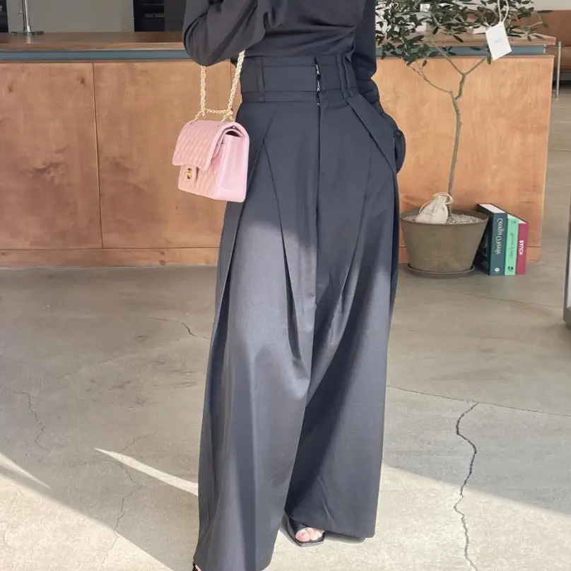 Spring and Autumn New Product Design Sense Niche Three-dimensional Waist Thin Wide Leg Drape High Waist Casual Pants
