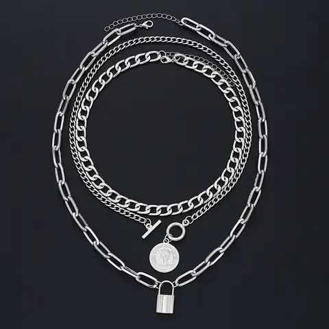 पीस/सेट विंटेज कॉइन लॉक पेंडेंट नेकलेस महिलाओं और पुरुषों के लिए एलिगेंट गोल्ड सिल्वर रंग यूनिसेक्स नेकलेस सेट फैशन हिप हॉप ज्वेलरी 10 best sales हार का ढेर - №8