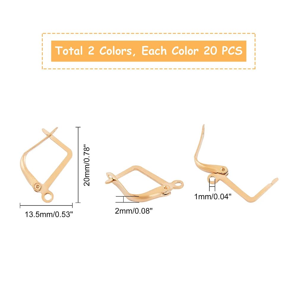 40pcs Stainless Steel Leverback Earrings Mixed Color DIY Earring Making Vacuum Plating Lever Back Earring Donut Bails Fit