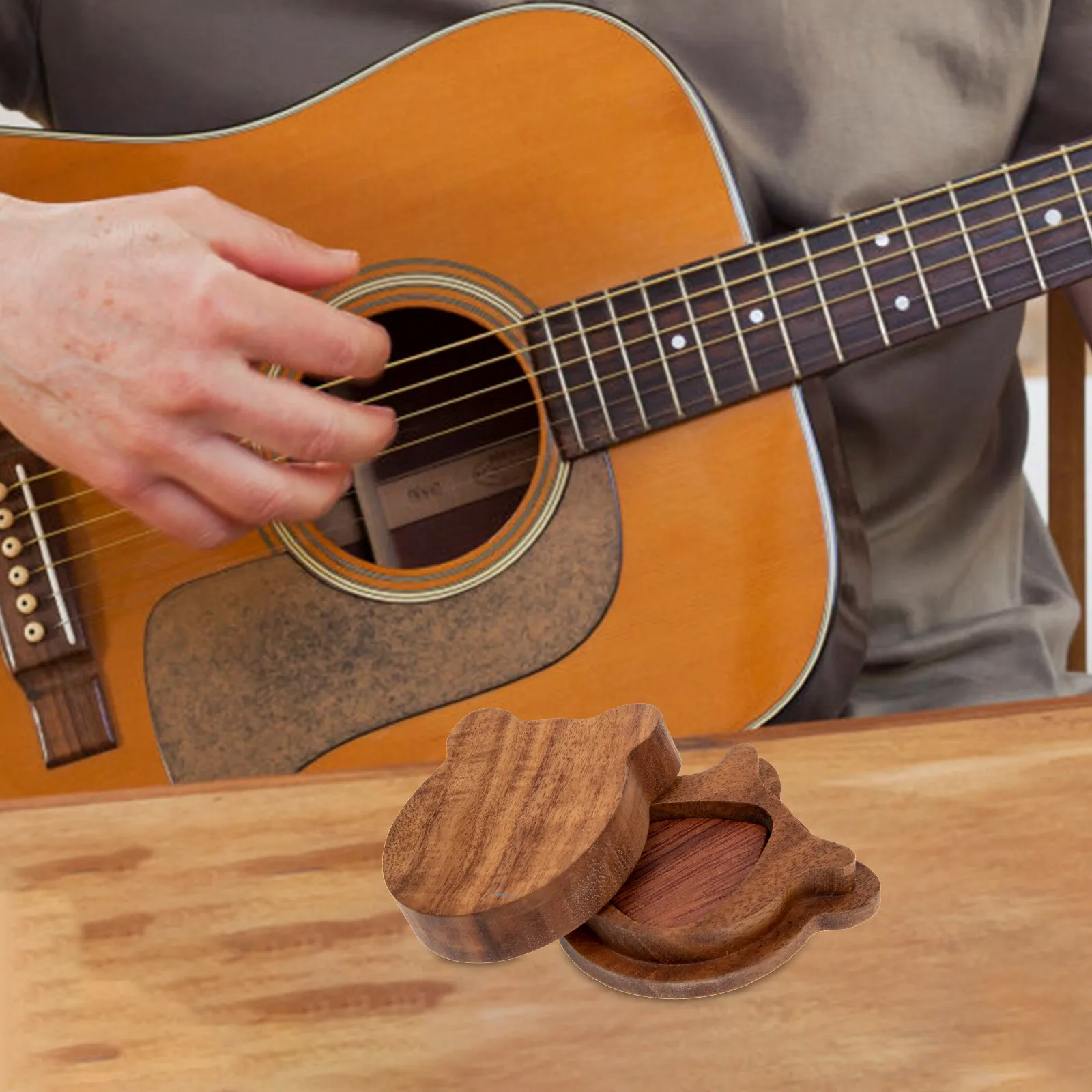 

1 set 1 Set Wooden Pick With Storage Box Ergonomic Natural Solid Wood Plectrum Durable Finger Protection Guitar Picks Box Folk