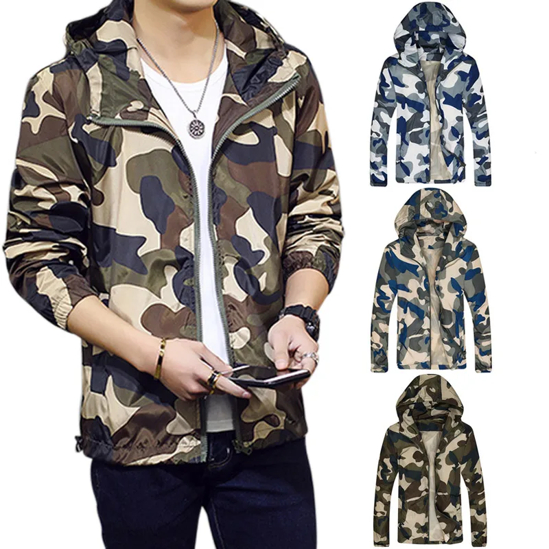 

Fashion Men Causal Jacket Coat Hooded Camouflage Jackets Thin Windbreaker Zipper Up Outwear Tops