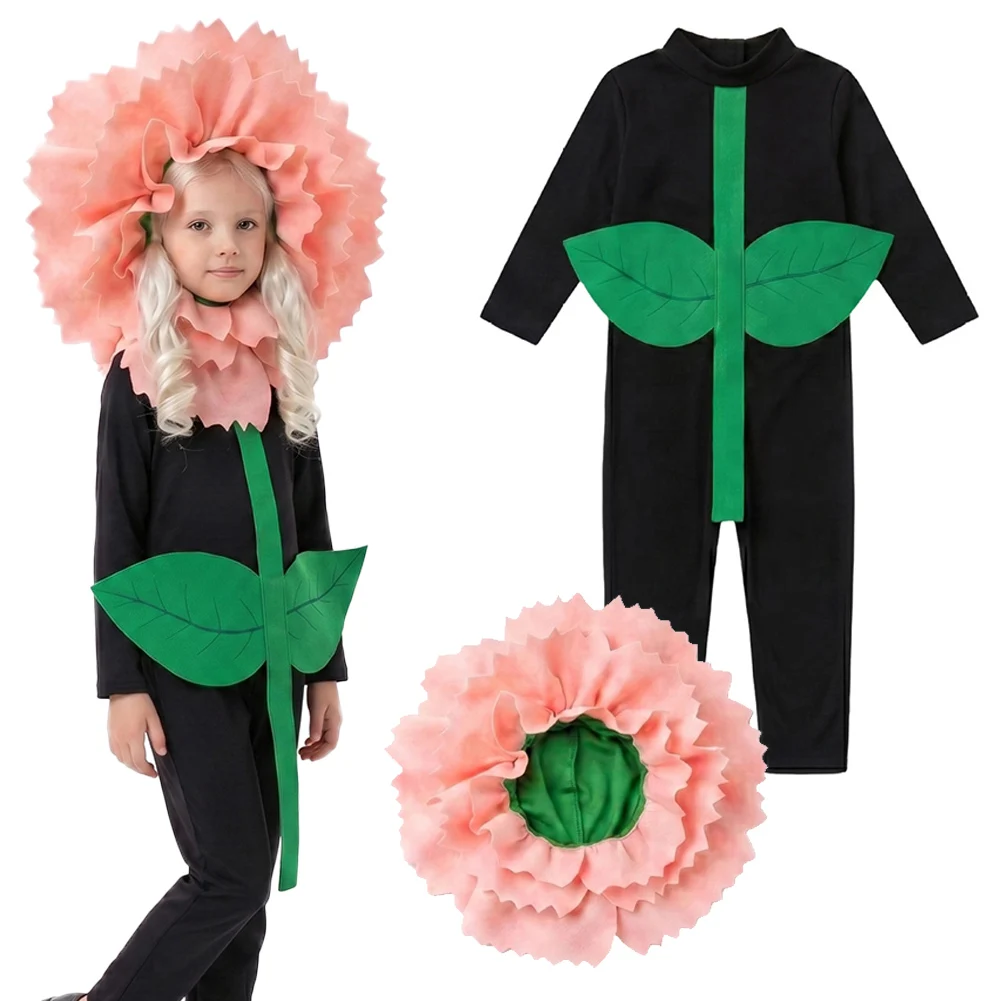 

Fantasia Carnation Rose Flower Cosplay Youth Clothing Stage Disfraz Costume Teen 6 to 14 Years Halloween Carnival Party Clothes