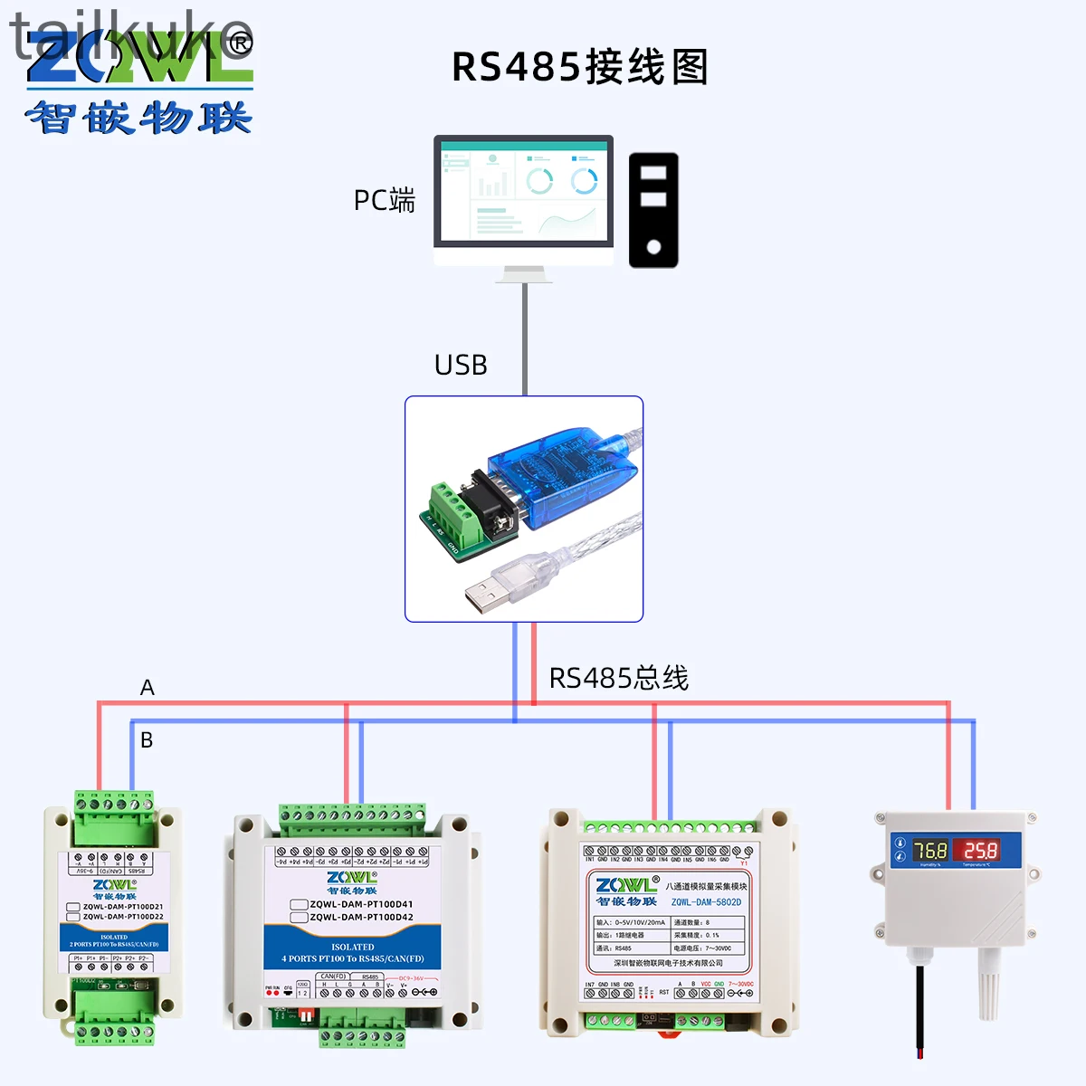 1-8-channel PT100 High-precision Temperature Acquisition Module Transmitter RS485CANFD Industrial-grade Modbus-RTU