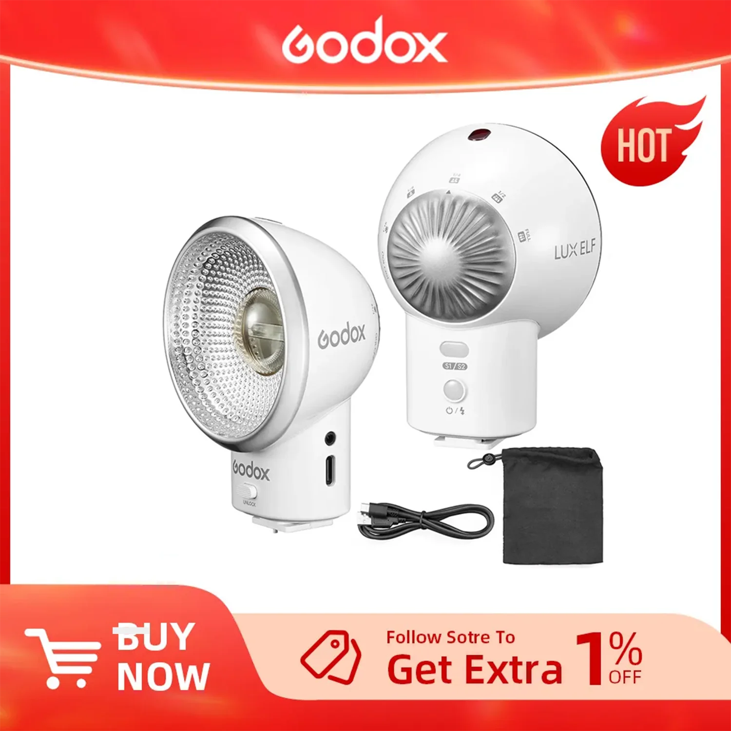 

Godox Lux Elf Retro Camera Flash type-c port built-in 7.4V 350mAh lithium battery for Canon Nikon Sony Fuji Olympus Camera Flash