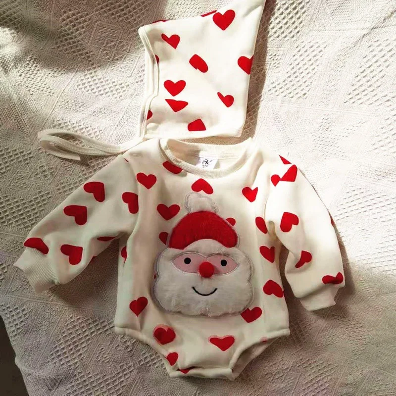 

2023 Korean Winter Baby Cute Spring Festival Christmas Plush One Piece Romper Baby Shooting Clothing baby photoshoot outfit