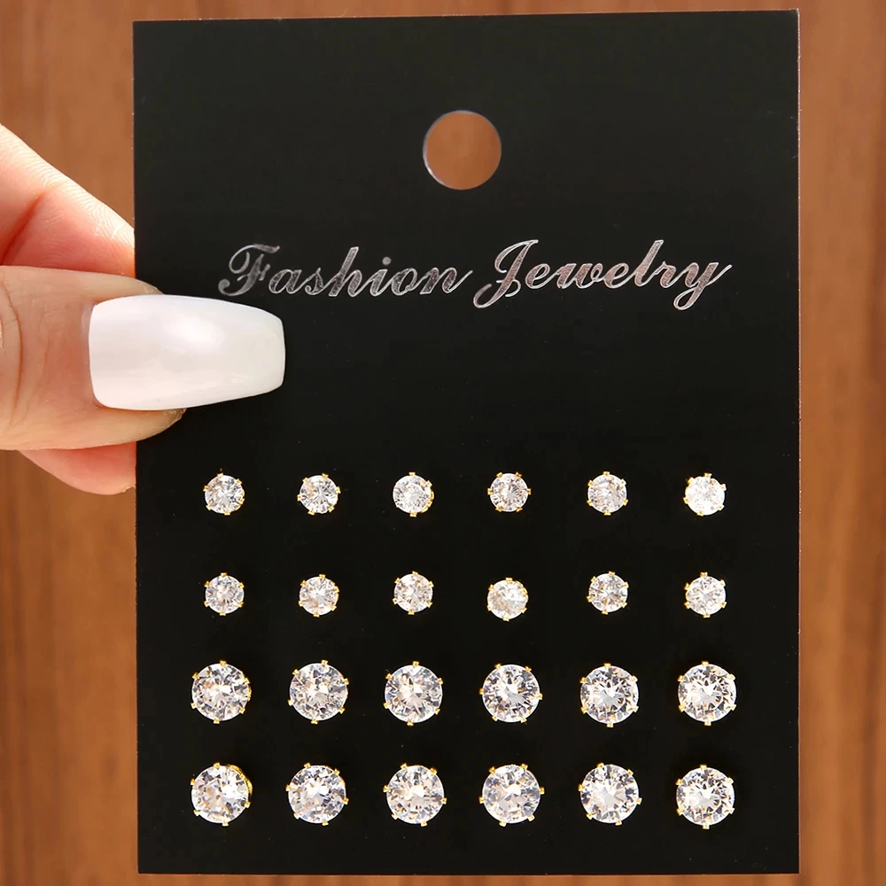 12 Pair/Lot White Shiny Wedding Stud Earrings Set For Women Men Crystal Jewelry Accessories Oorbellen Jewelry Earrings image 3
