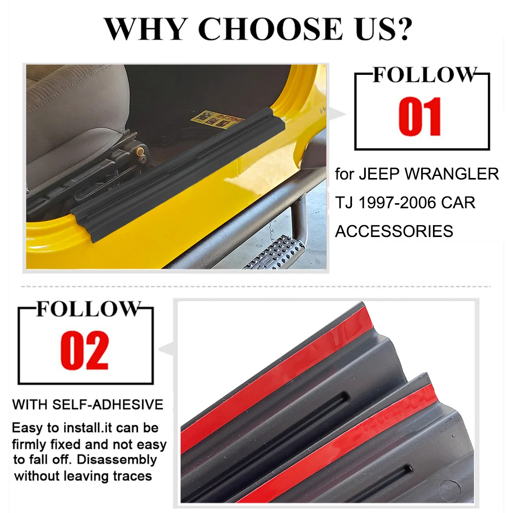 Car Door Sill Scuff Plate Entry Guard Decoration Cover for Jeep Wrangler TJ 1997-2006 Car Interior Accessories ABS Rubber Black