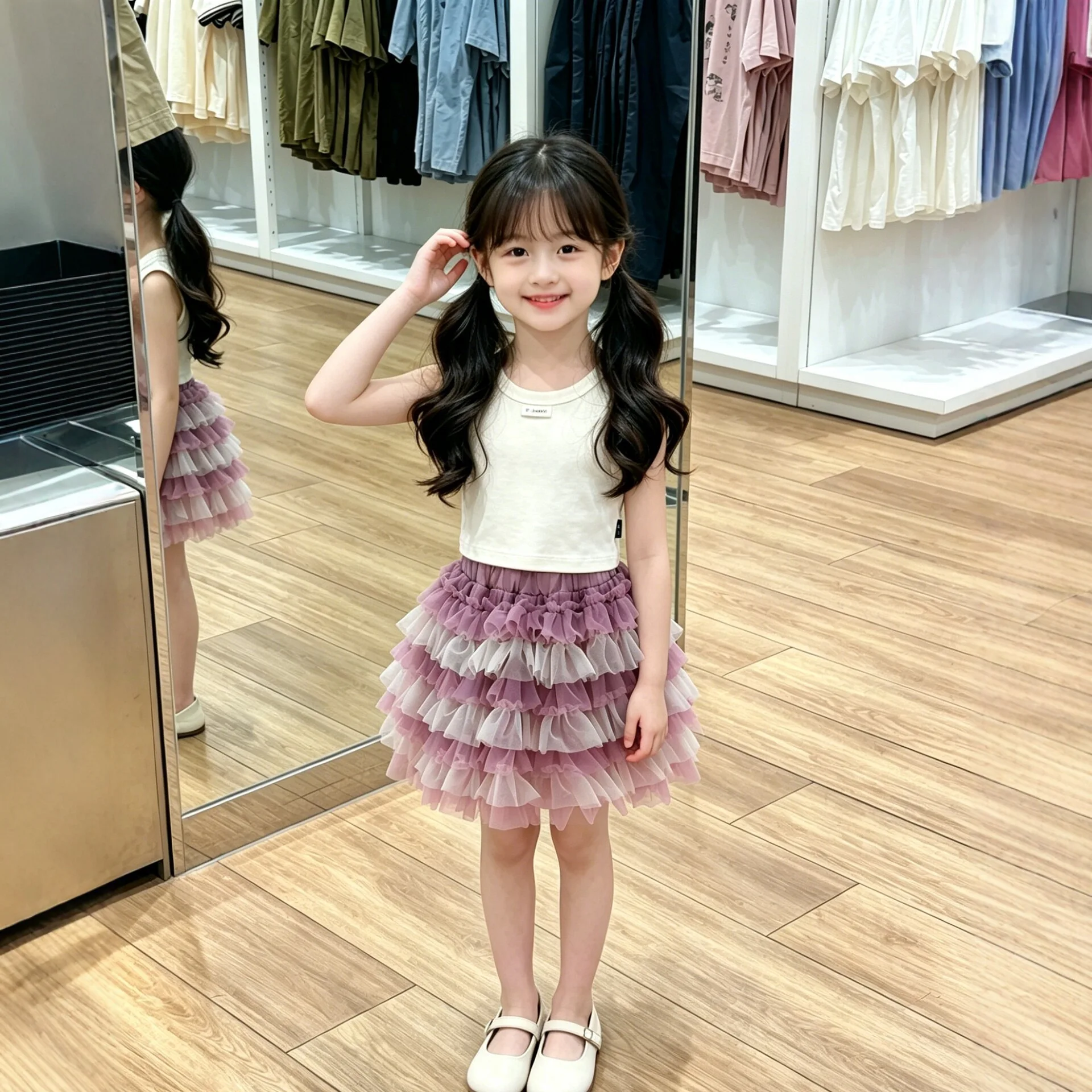Spring and Summer New Girls' Purple Gradient Mesh Fluffy Skirt Cake Tutu Skirt Princess Style Birthday Dress Half Skirt