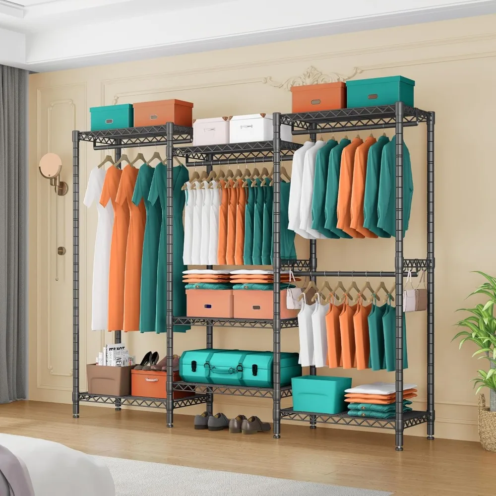 رف ملابس محمول عالي التحمل مع 4 قضبان تعليق و7 أرفف وخطافين لحلول التخزين القائم بذاته #6