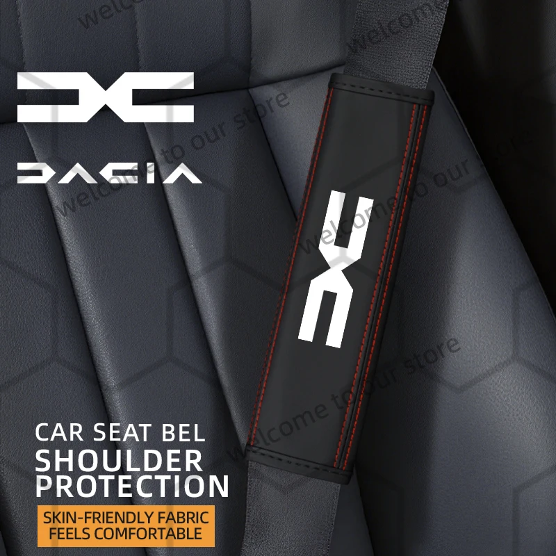 2 uds para Duster Jogger Spring Lodgy Sandero Stepway emblema Logo cuero cinturón de seguridad de coche cubierta de hombro almohadillas decoración Interior