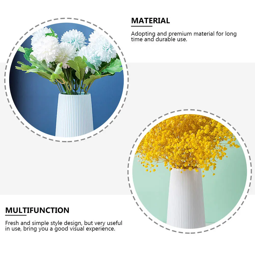 

1pc Plastic Flower Vase Design For Home Office Decor White Dried Flower Arrangement Pot Desktop Furnishing