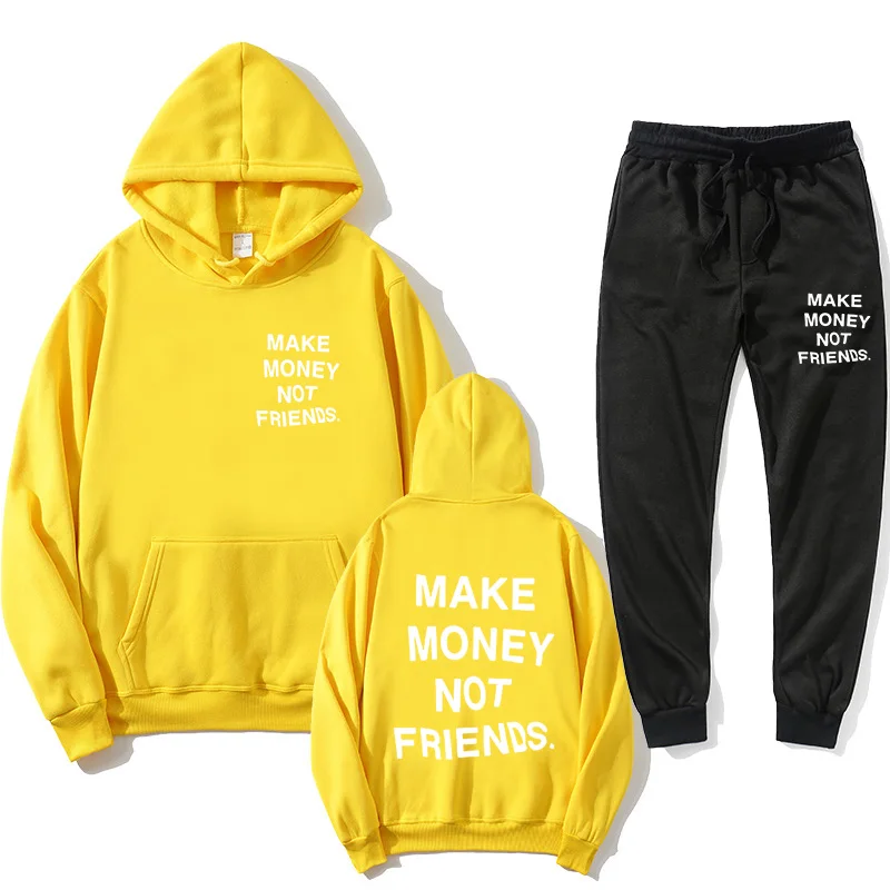 Hoodie set making money not making friends Hoodie + jogging pants men's and women's fashion letter printing couple Hoodie Sweats