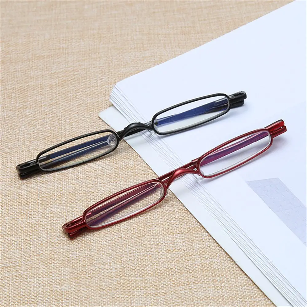 Hinge Presbyopic Glasses Metal Frame Readers Eyeglasses Blue Light Blocking with Portable Pen Clip Case Mini Reading Eyewear