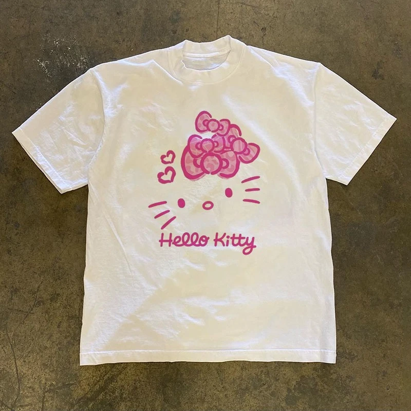 

Детская летняя футболка Sanrio Hello Kitty для девочек, семейная одежда, одежда для родителей и детей, милая повседневная удобная женская футболка с короткими рукавами с героями мультфильмов