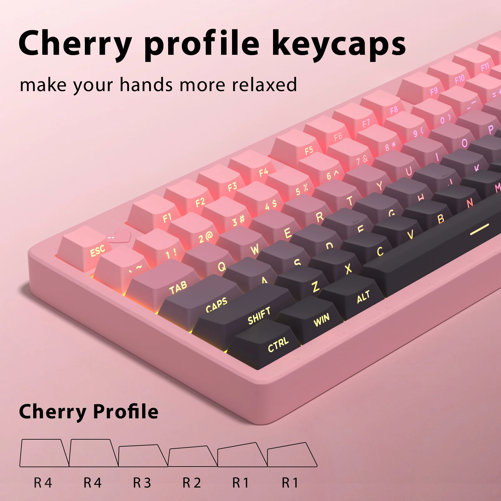 KBDiy 133 Keys Side Printed Gradient Pink Keycaps Set for Mechanical Keyboard Keycap 60 PBT Custom Cherry Profile for 61 75%