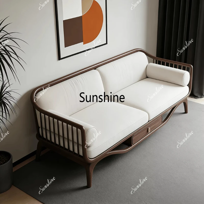 

New Chinese style, solid wood sofa, large and small apartment type home living room office reception high-end