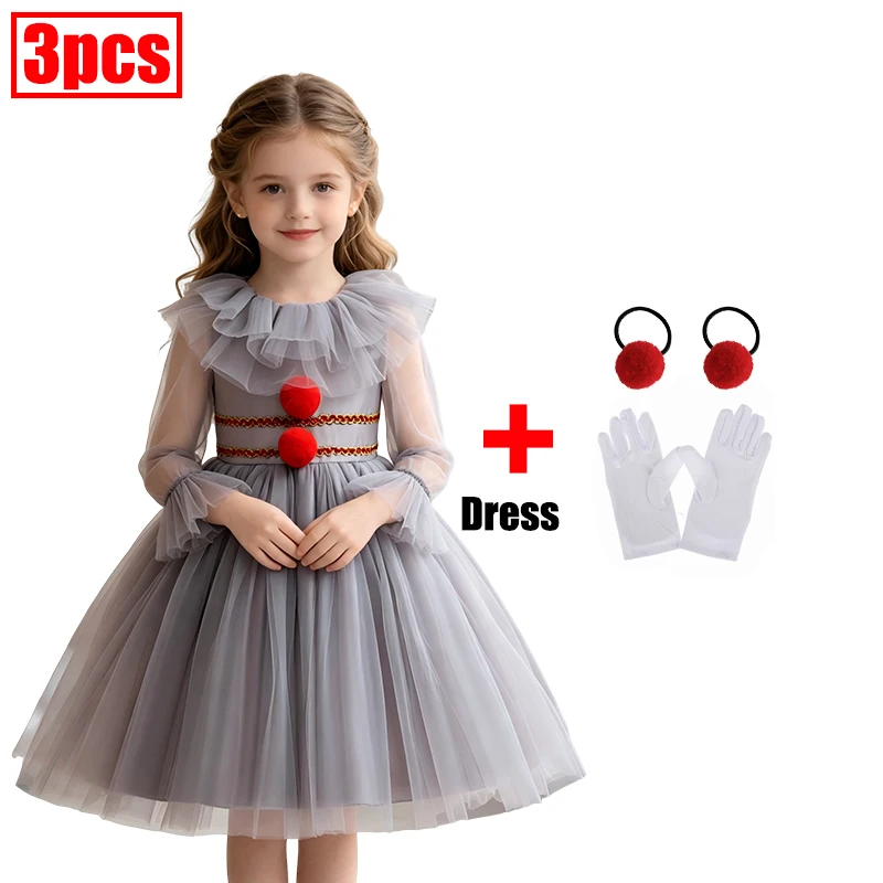 2026 Halloween Evil Clown Tutu Costume for Little Girls Kids Spooky Scary Outfit Full Accessories Set Party Dress Up view 4
