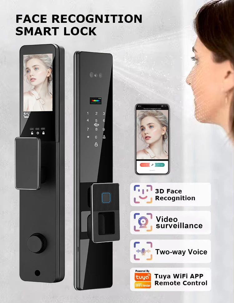 TYSH Tuya Smart APP Control Video Surveillance Smart Lock 3D Face Recognition Camera Fingerprint Password Smart Door Locks