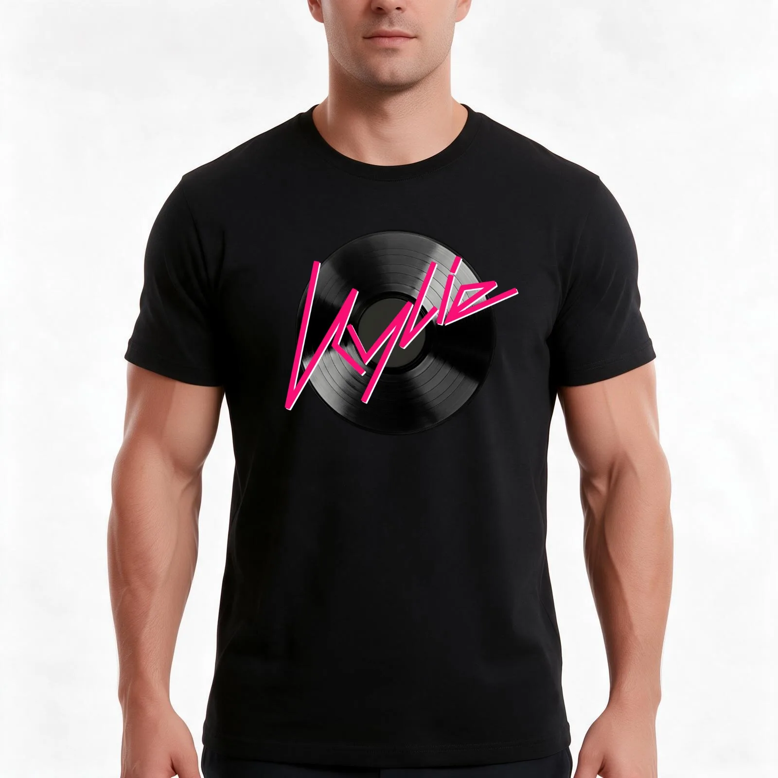 Kylie Minogue - record (black and pink) T-Shirt, Summer Casual Cotton Tee, Oversized Streetwear Tops, Vintage Graphic Print