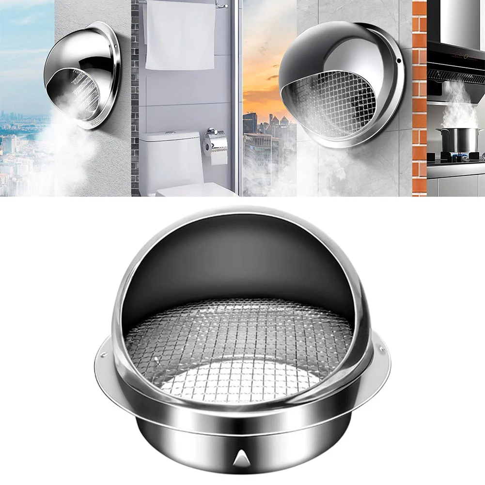 

Stainless Steel Exhaust Cap Rain Cap Wall Vent Outlet Air Vent Grille Bathroom Vents Extractors Round Brushed Bull Nosed