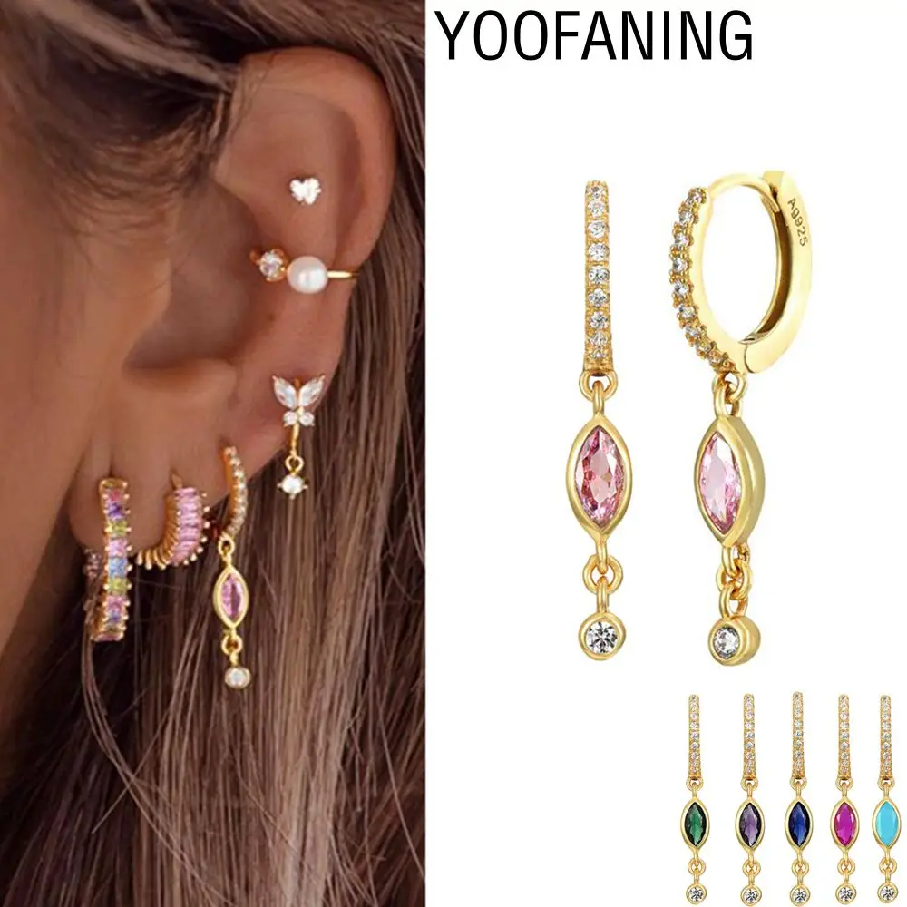 

925 Sterling Silver Ear Needle Fashion Luxury hoop earrings Colored Zircon Classic Pendant Series earrings for women Jewelry