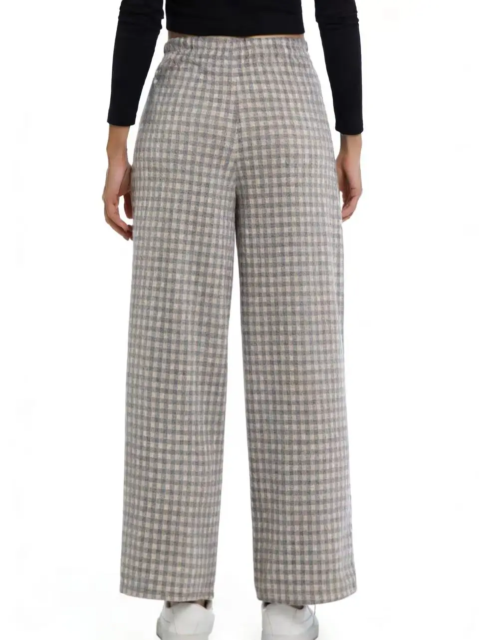 Spring Autumn Thick Checkered Pattern Straight Leg Pants for Women's Wide Legs High-quality Fabric Preferred For Daily Wear
