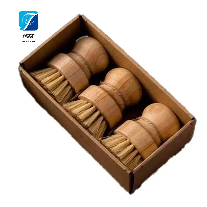 

A55F-круглая мини-бамбуковая щетка для мытья посуды, 3 шт., натуральная щетка для мытья посуды, практичный набор для чистки скруббера