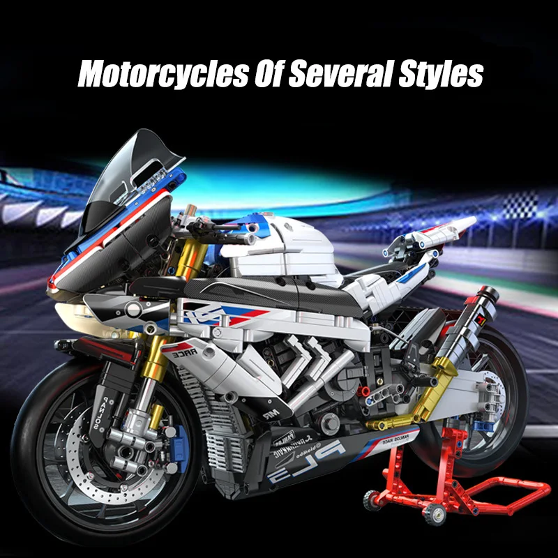 City MOC Technical RC Expert Motorcycle Building Blocks,1:5 V4S  H2R R1 Motorbike With LED Light Bricks Toys For Kids DIY Gifts