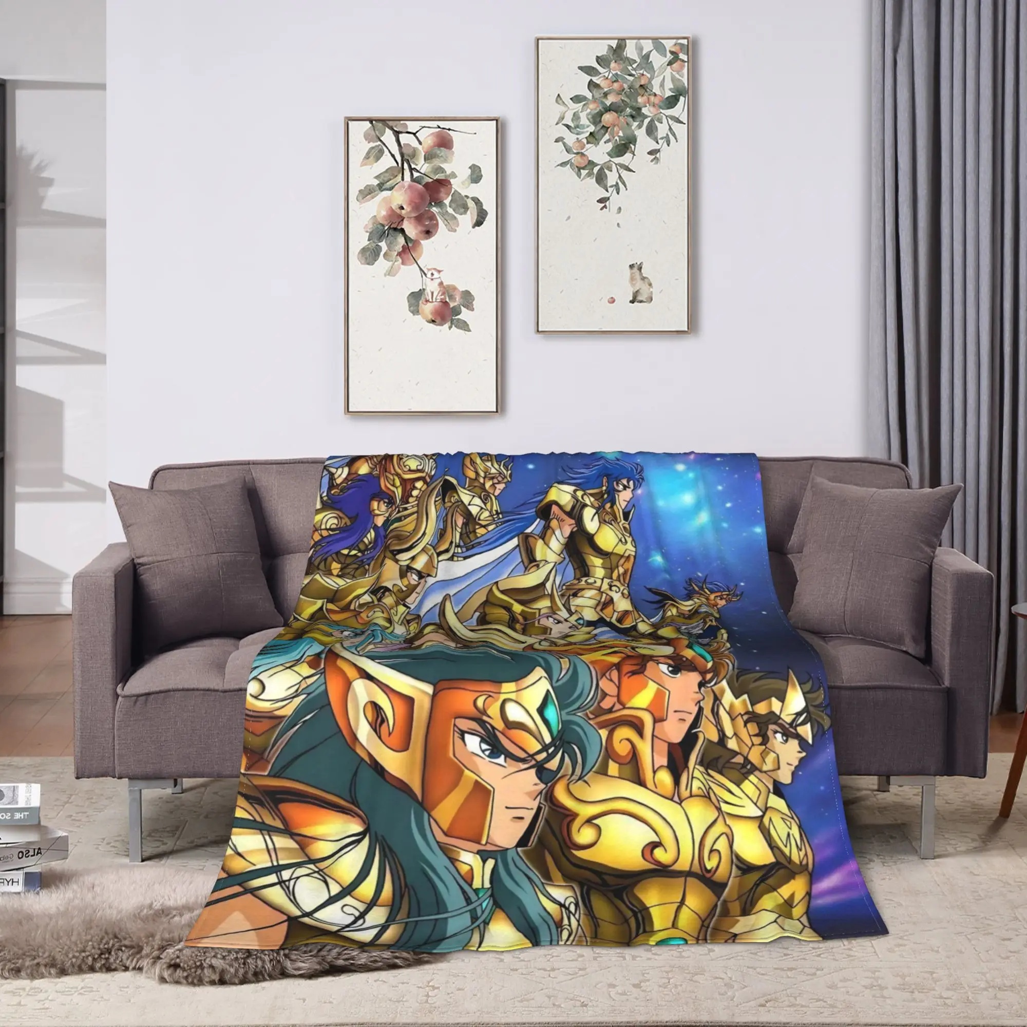 Saint Seiya Gold Saint Flannel Blanket  Soft Durable Throw Blanket for Outdoor Camping Street Trend Bedspread Sofa Bed Cover