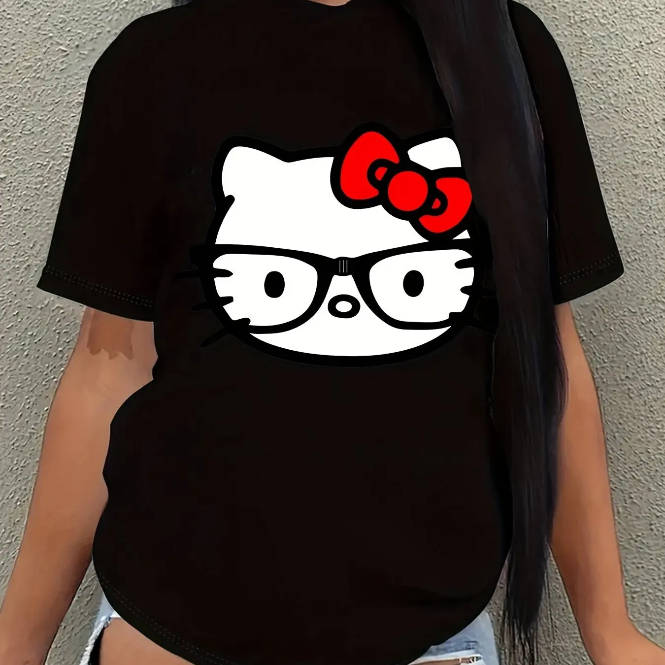 

Hello Kitty Graphic Printing Summer Autumn Winter Cotton Men's and Women's T-Shirts Short Sleeves Luxury Outdoor Sports Brand