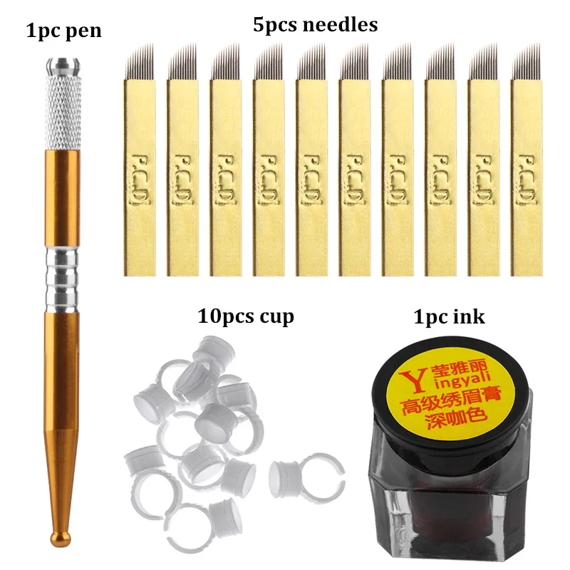 

Tattoo Pigment Rings Eyebrow Makeup Tattoo Pen Set Microblading Eyebrow Tattoo Needle Blade Pen Pigment Practice Kit