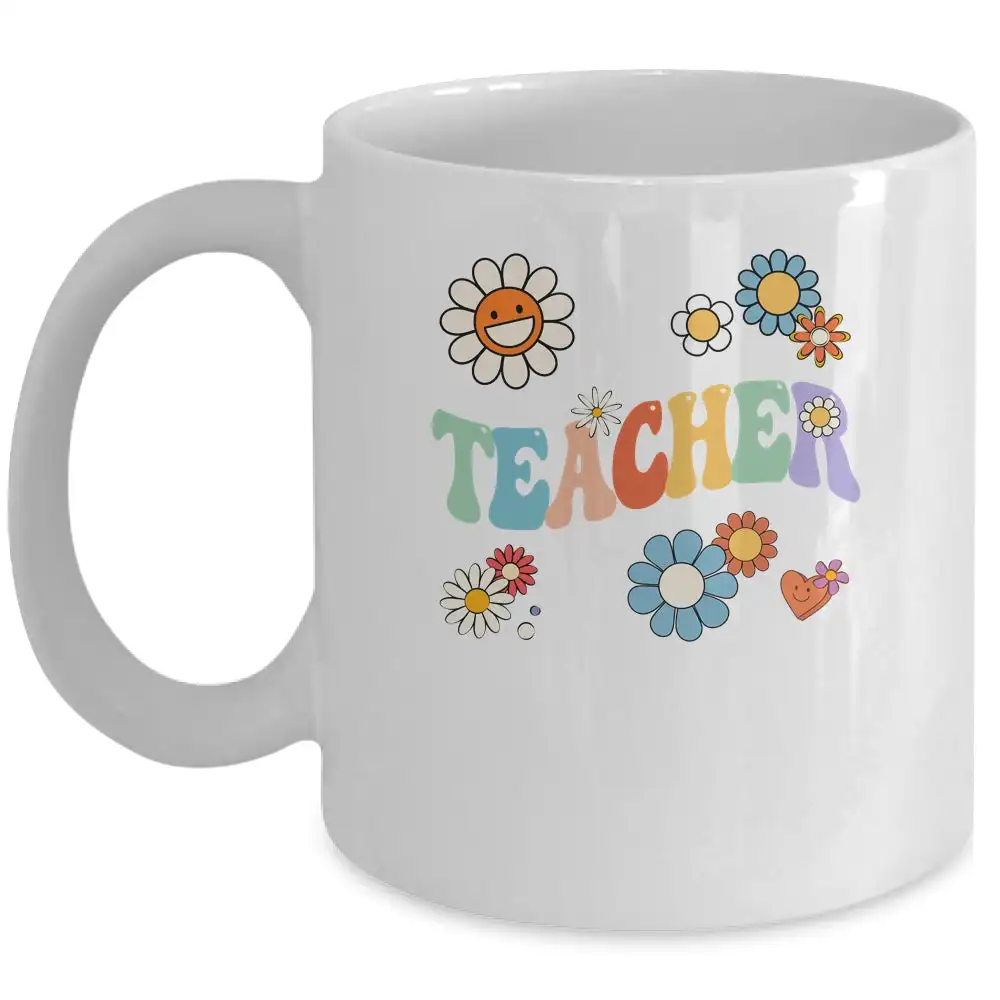 

Retro Flower Teacher Coffee Mug Ceramic Cups Creative Cup Cute Mugs Personalized Gifts for Teacher Nordic Cups Tea Cup Rainbow