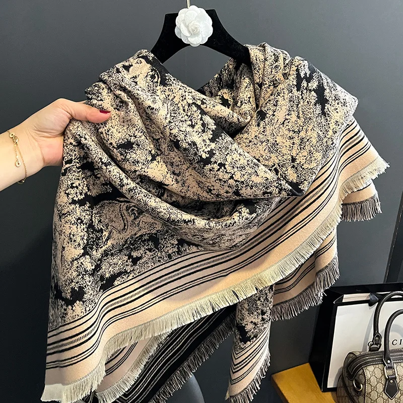 Autumn and Winter Ethnic Romance  Square Scarf Female Tourism Photography Warm Imitation Cashmere Scarf