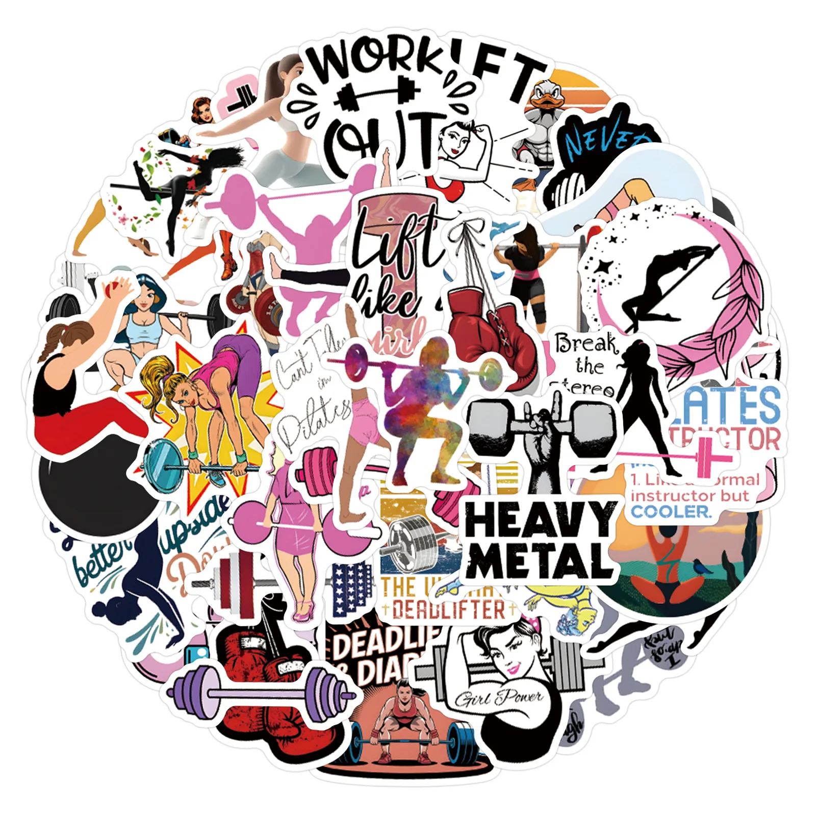 

55PCS Cartoon Women's Fitness Power Stickers Sports Personality Creative Decorative Stickers Doodle DIY Refrigerator